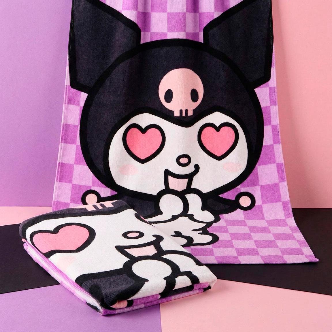 Toalha de Praia Kuromi Hello Kitty Microfibra 70x140cm