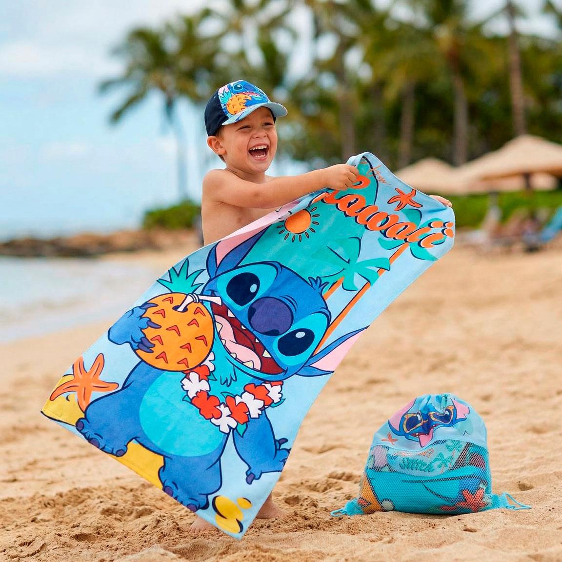 Conjunto Toalha de Praia + Saco + Boné Stitch Disney