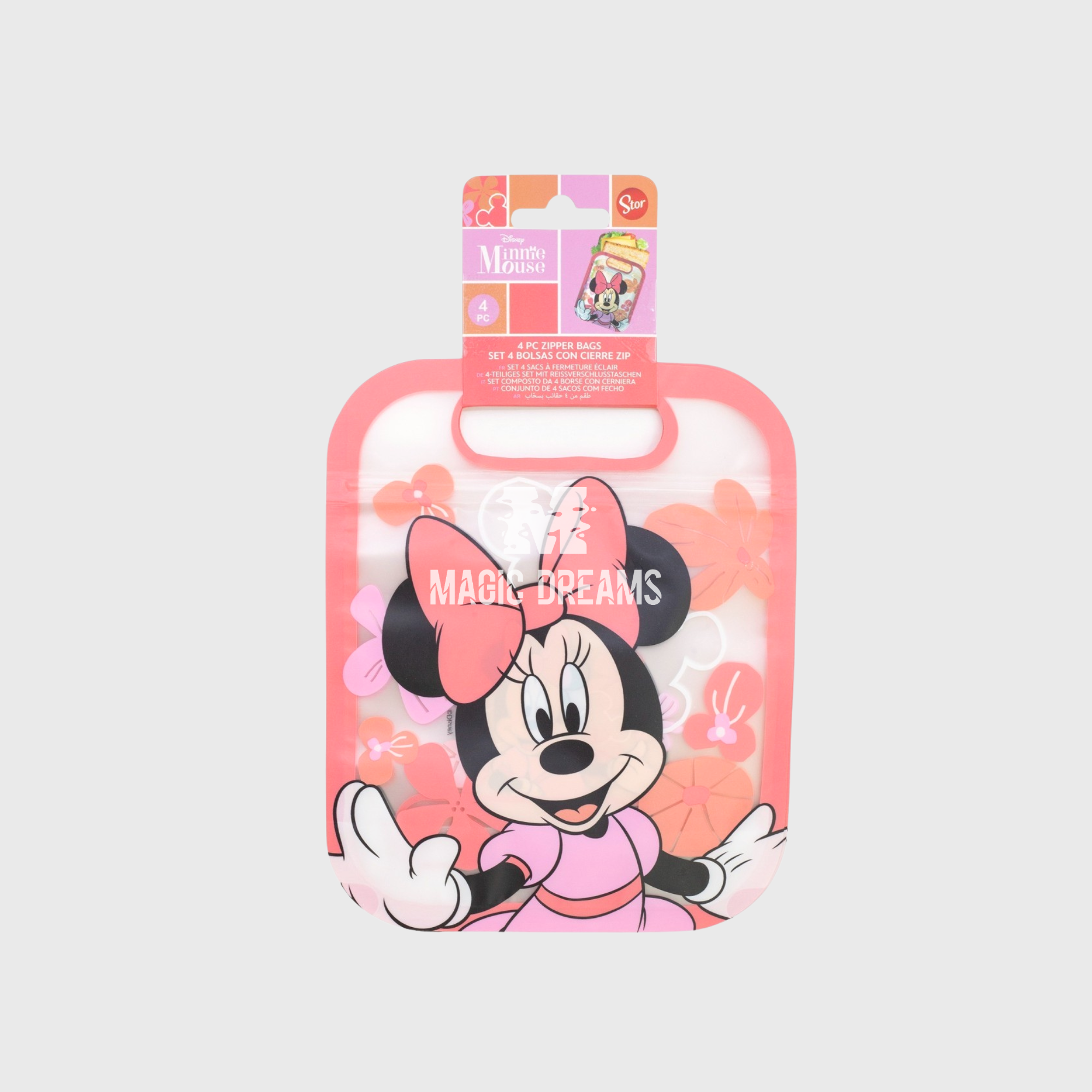 Conjunto de 4 Sacos com fecho para Lanche Minnie Mouse Sunshine