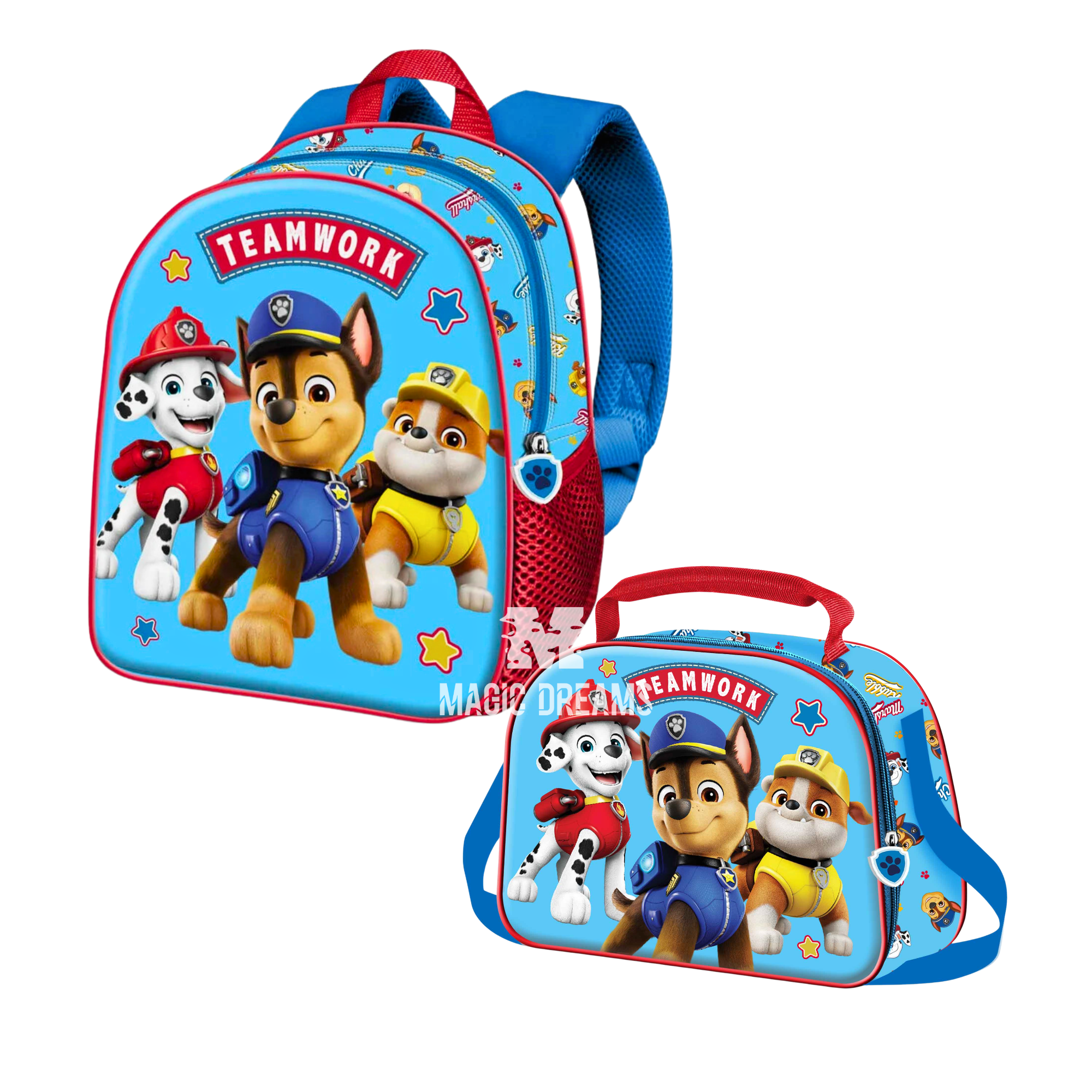 Conjunto Pré-Escolar Mochila 3D 31cm Ready + Lancheira Térmica Ready Patrulha Pata