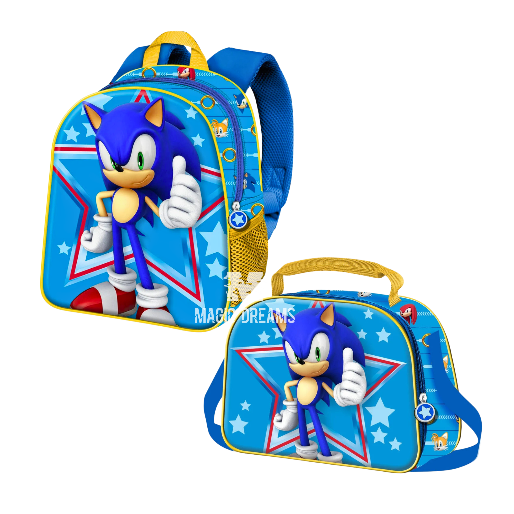 Conjunto Mochila Pré-Escolar 3D 31cm + Lancheira Térmica Star Sonic the Hedgehog