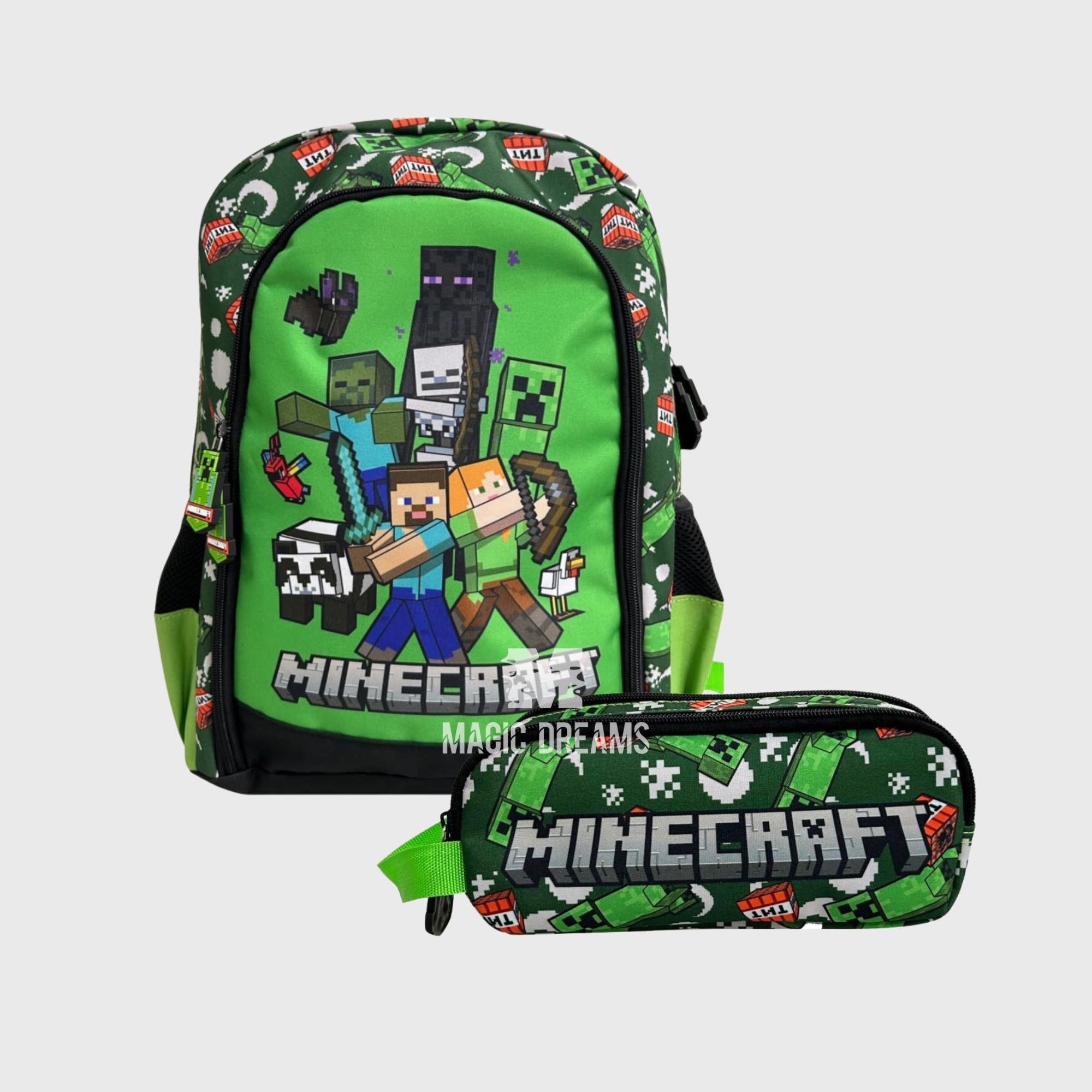 Conjunto Escolar Mochila Minecraft + estojo duplo
