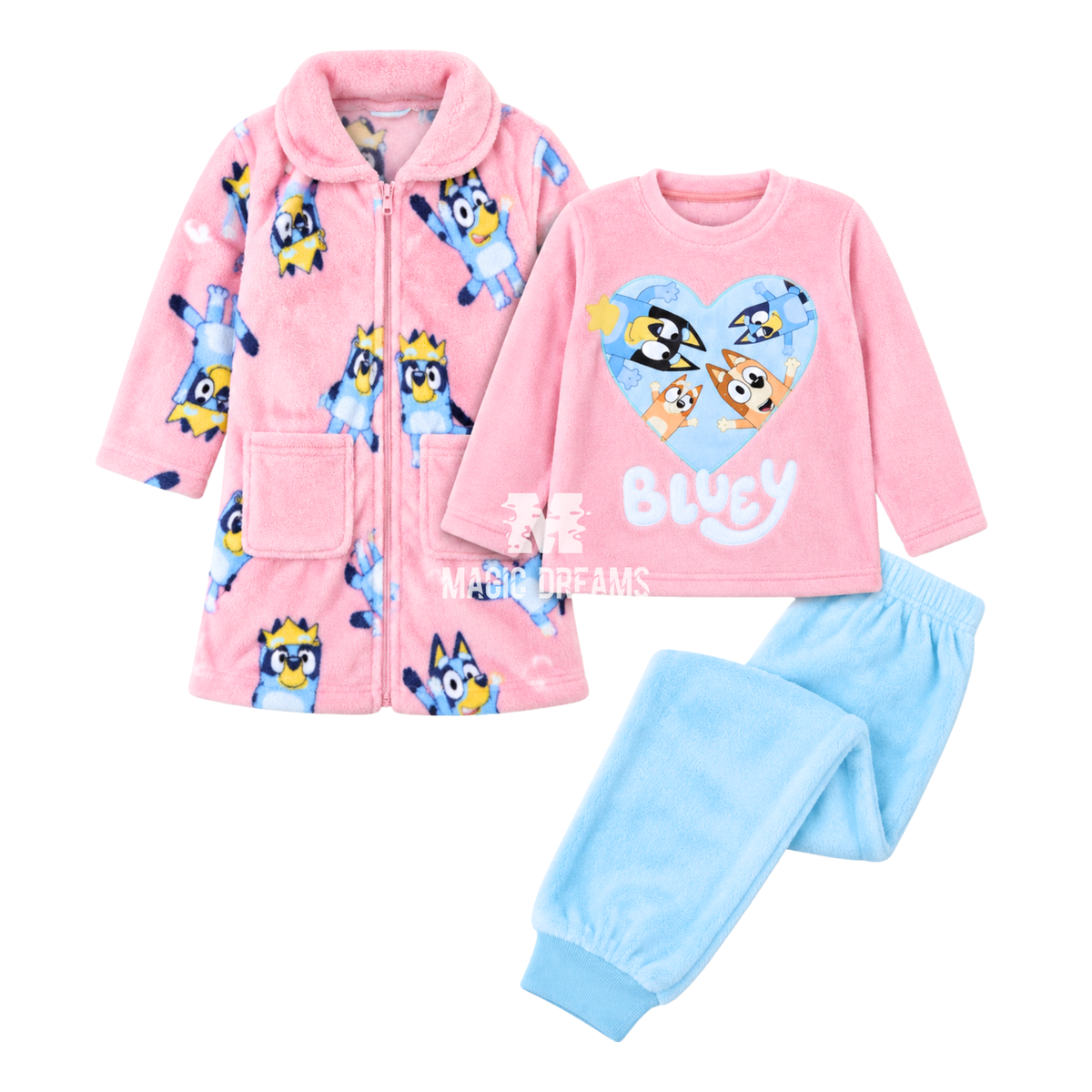 Box Dia do Pijama - Pijama Coralina + Robe Coralina Bluey e Bingo para Menina