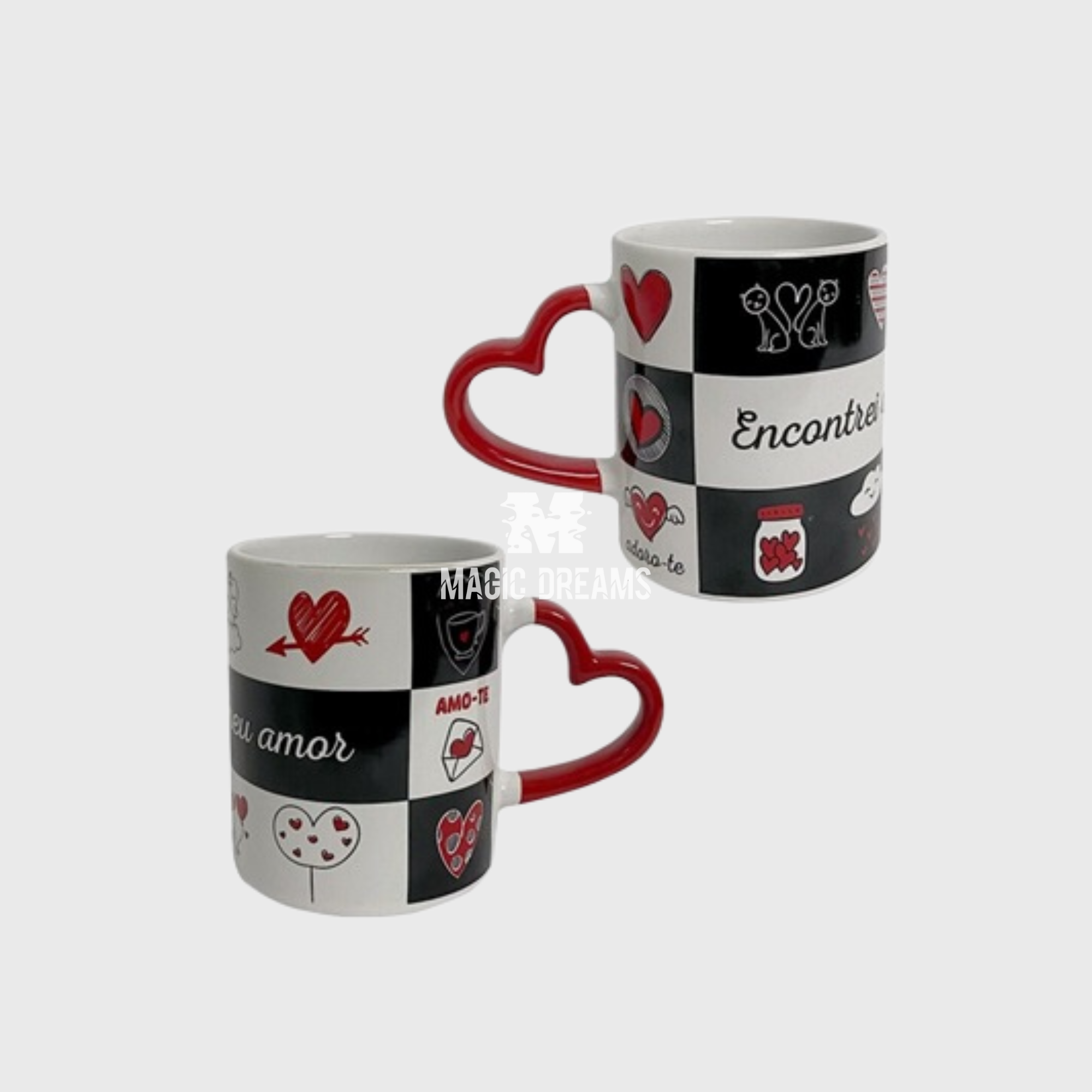 Dia de São Valentim Caneca com Asa em Coração Vermelho "Encontrei"