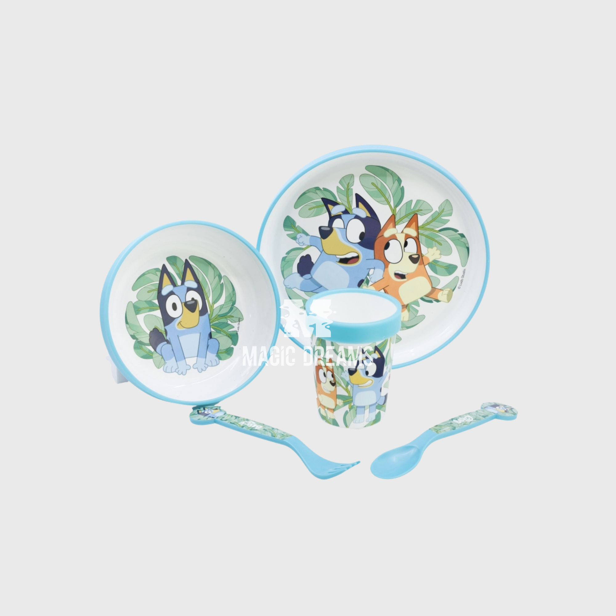 Conjunto de Refeição 5 Peças Antiderrapante Premium Bluey e Bingo