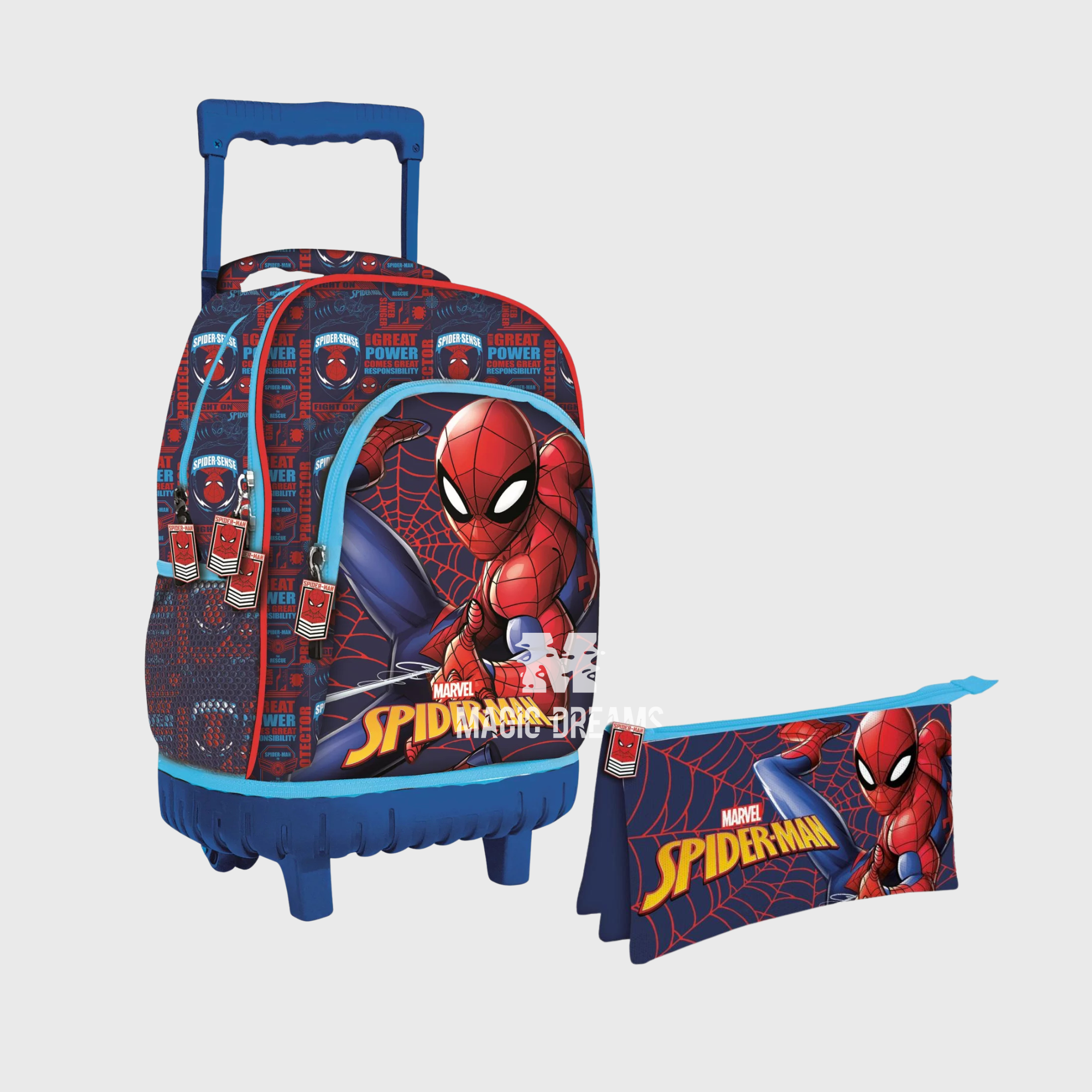 Conjunto de Mochila Escolar Trolley Premium Spiderman 44cm + Estojo Triplo
