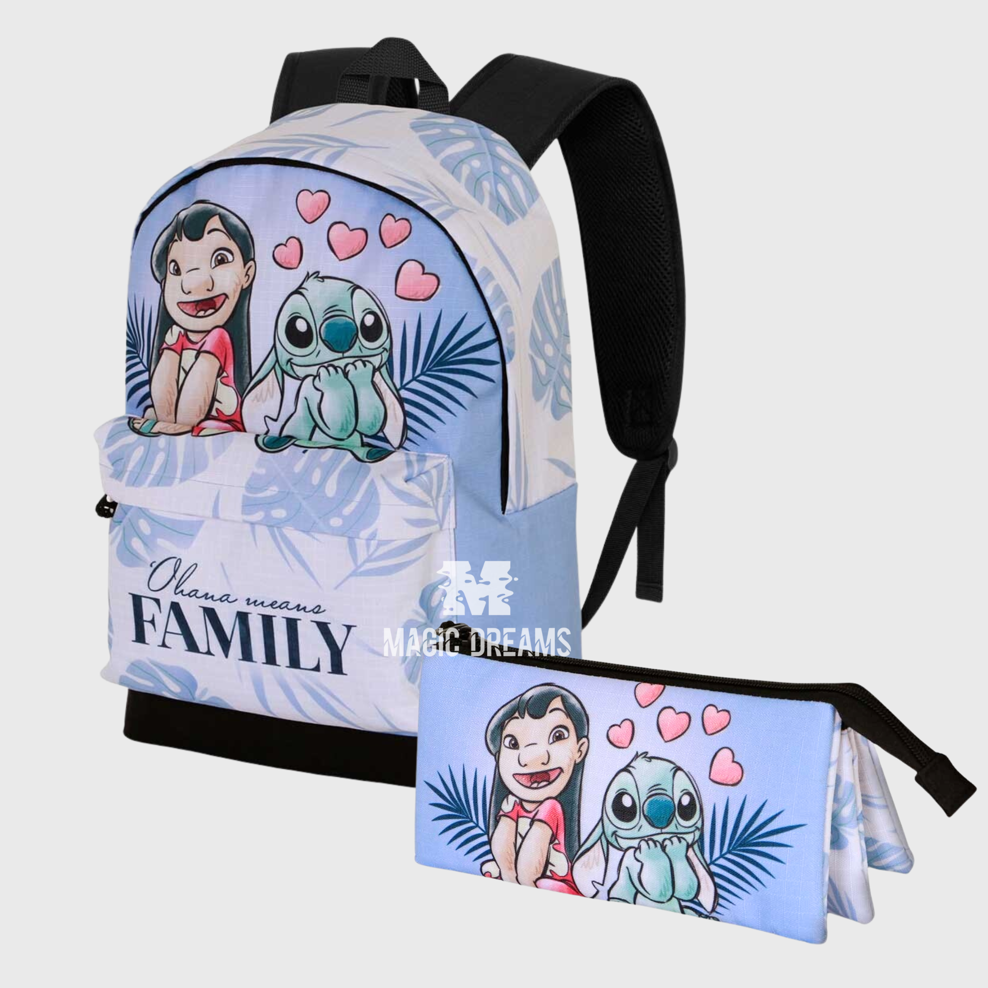 Conjunto Escolar Mochila Stitch Couple 44cm + Estojo Triplo