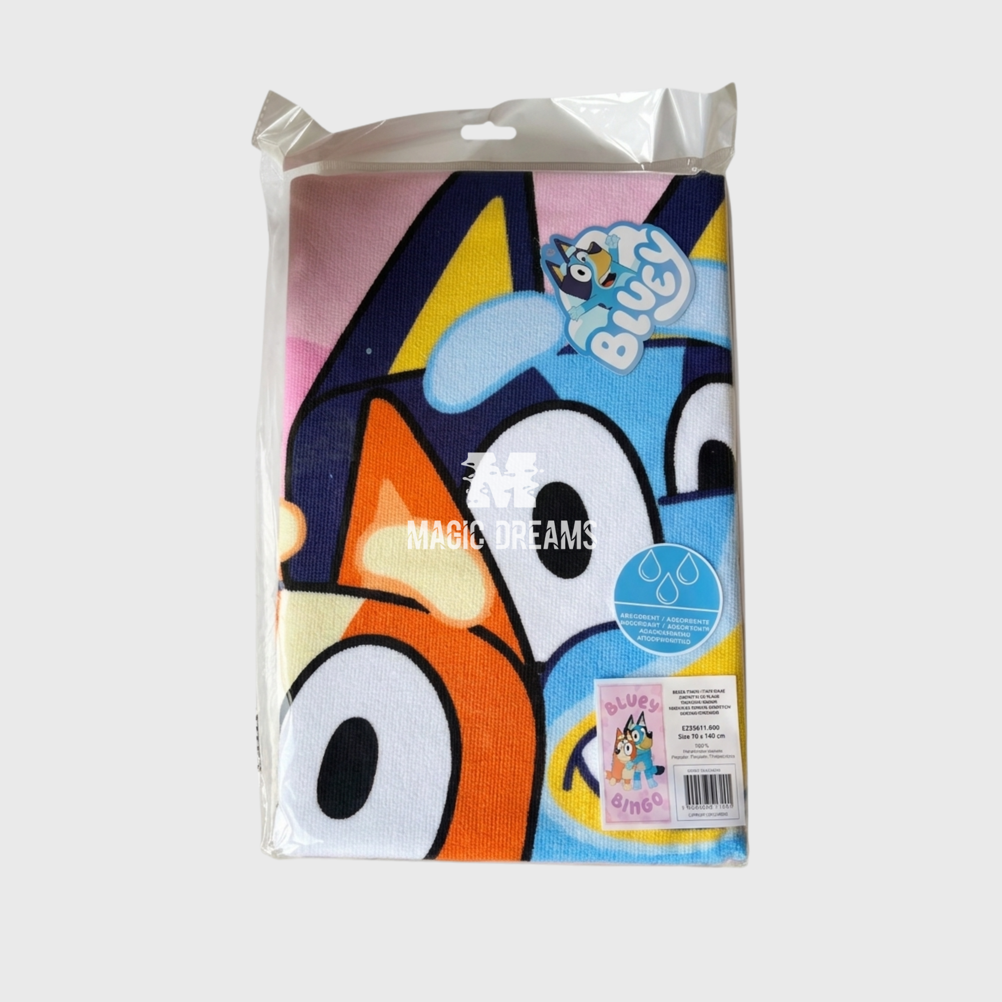 Toalha de Praia Bluey e Bingo Infantil Microfibra 70x140cm