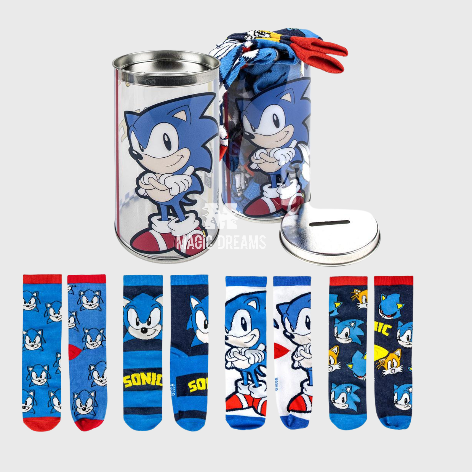 Pack 4 Meias Sonic + Mealheiro Sortidas