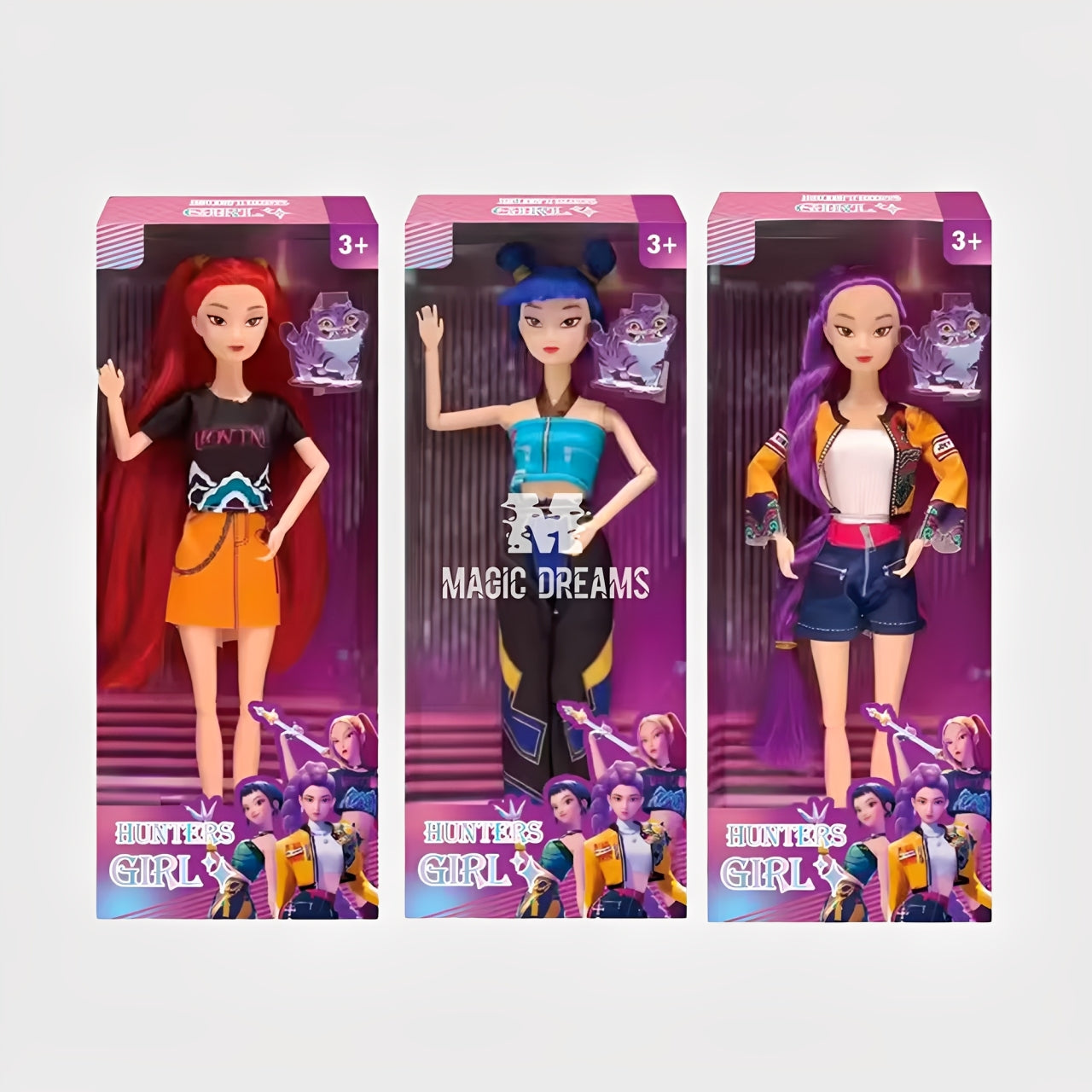 Conjunto de 3 Bonecas K-Pop Guerreiras em Vinil K-Pop Demon Hunters