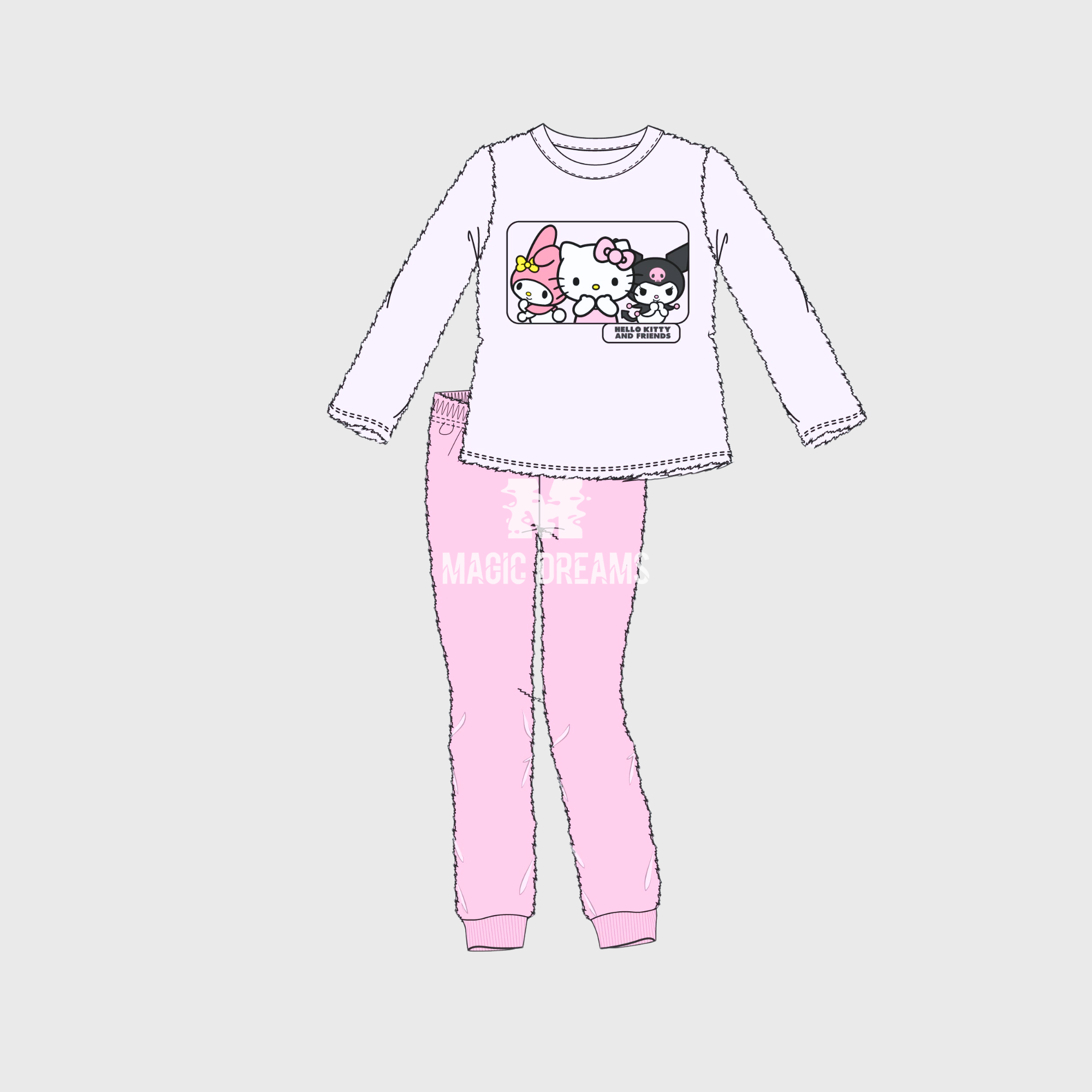 Pijama Longo Coralina Kuromi 6-12 anos