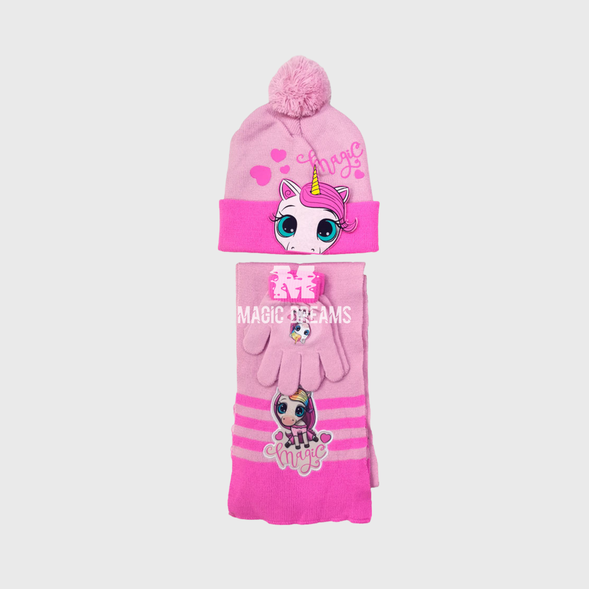 Conjunto de 3 Peças Gorro, Luvas e Cachecol Unicórnio