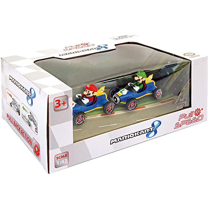 Set de 2 Carros Pull Speed Mario + Luigi Mario Kart 8