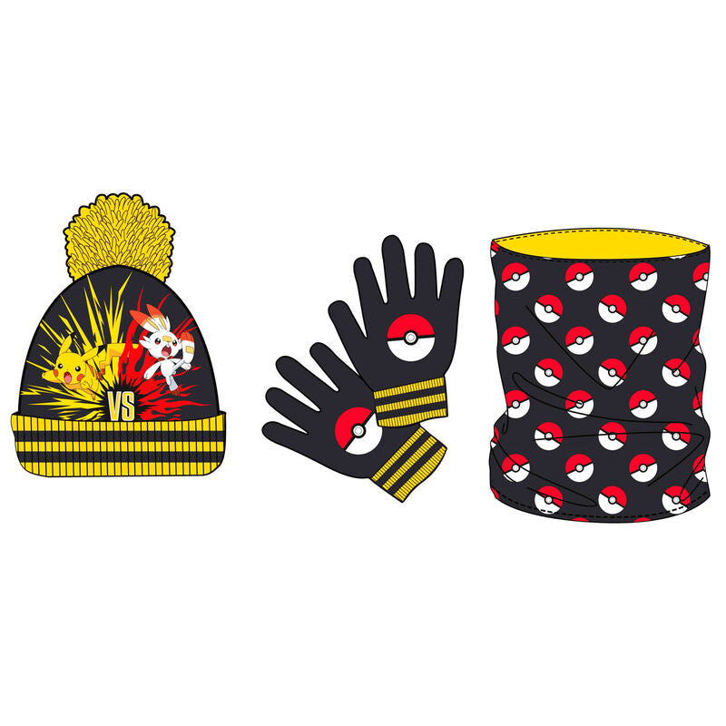 Conjunto de Gorro, Luvas e Gola Pokemon