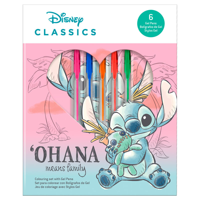 Set de Papelaria Caderno + 6 Canetas gel Stitch Disney