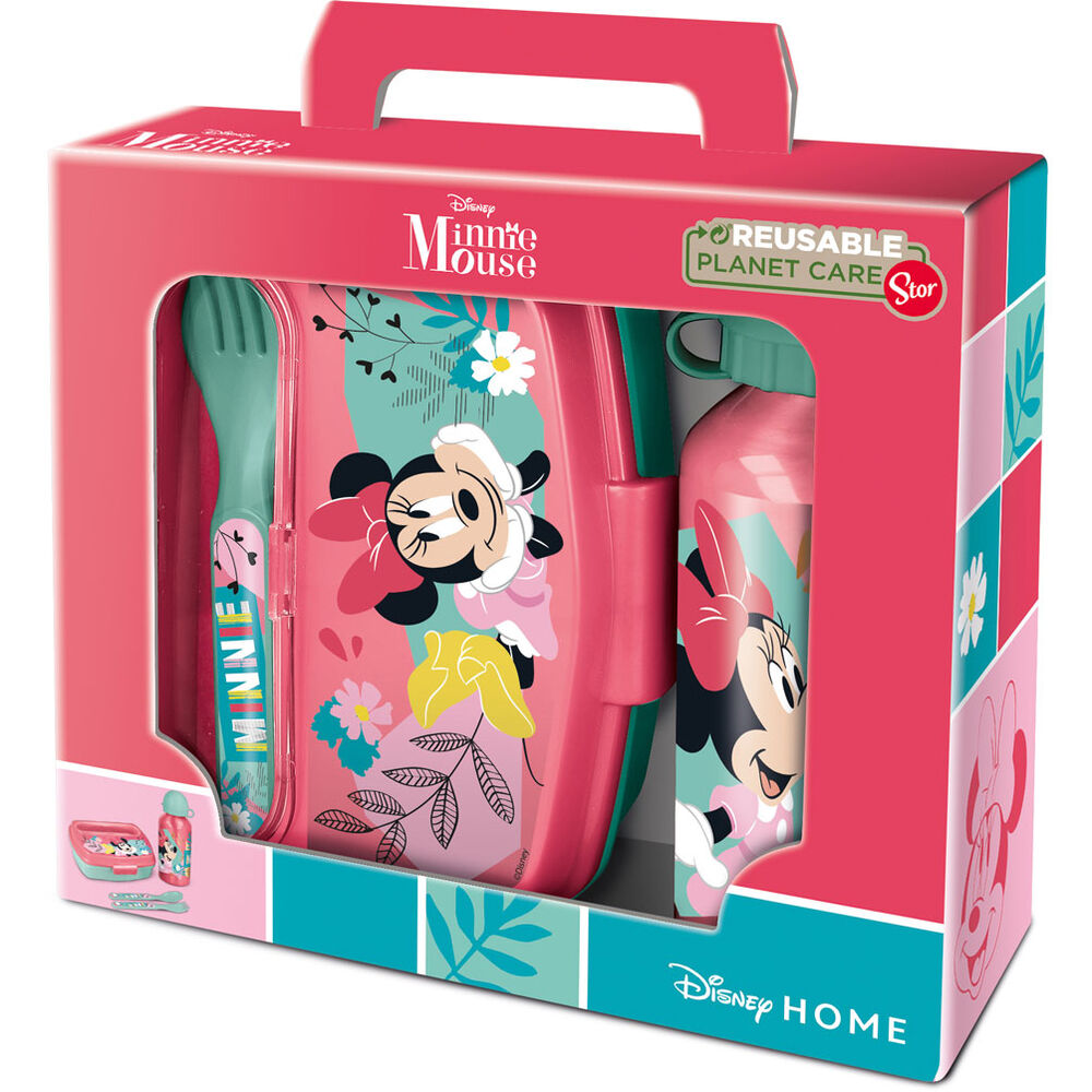 Conjunto Sanduicheira com Talheres + Garrafa Alumínio Minnie Disney 400ml