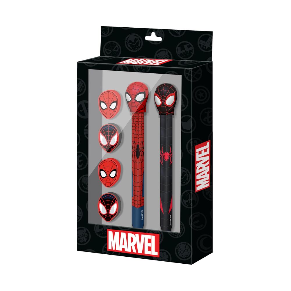 Caneta + Lápis + 4 Borrachas Spiderman Marvel