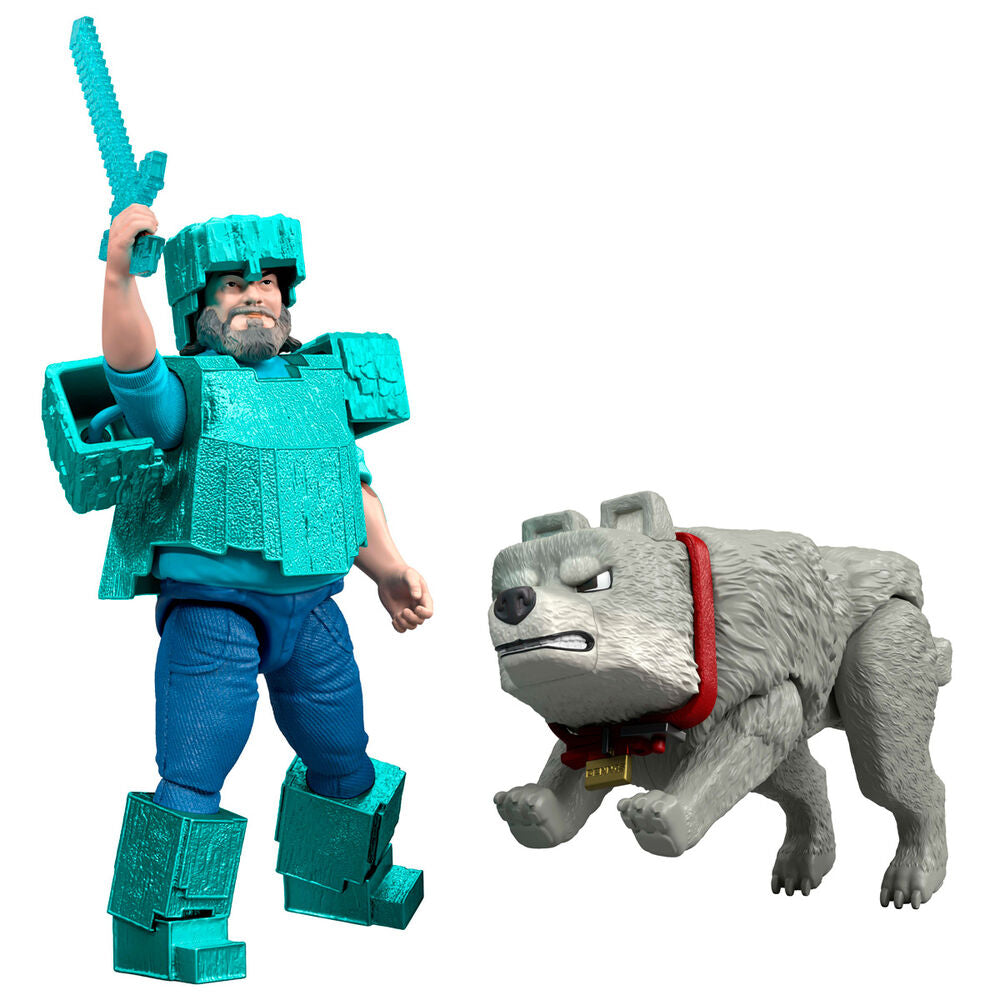 Pack 2 figuras Steve & Wolf Minecraft O filme