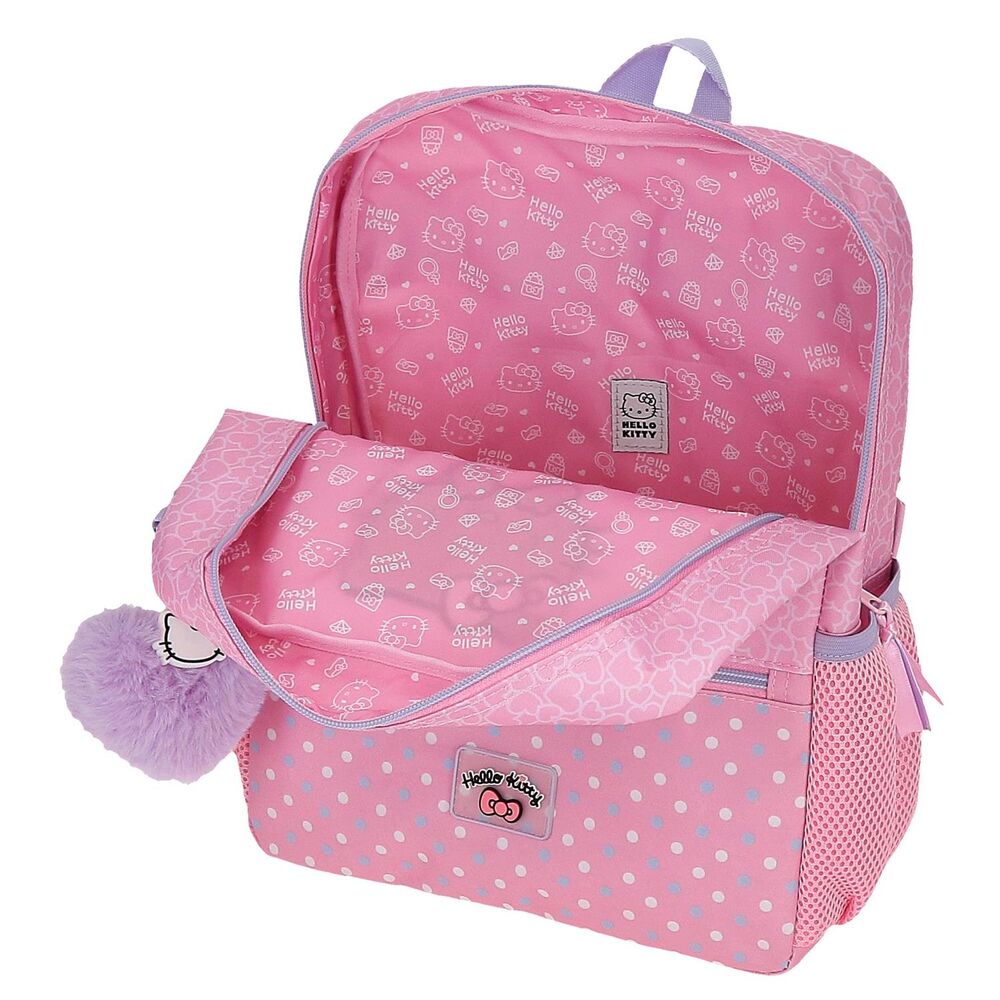 Mochila Pré-Escolar Hearts Dots Hello Kitty 33cm Adaptável
