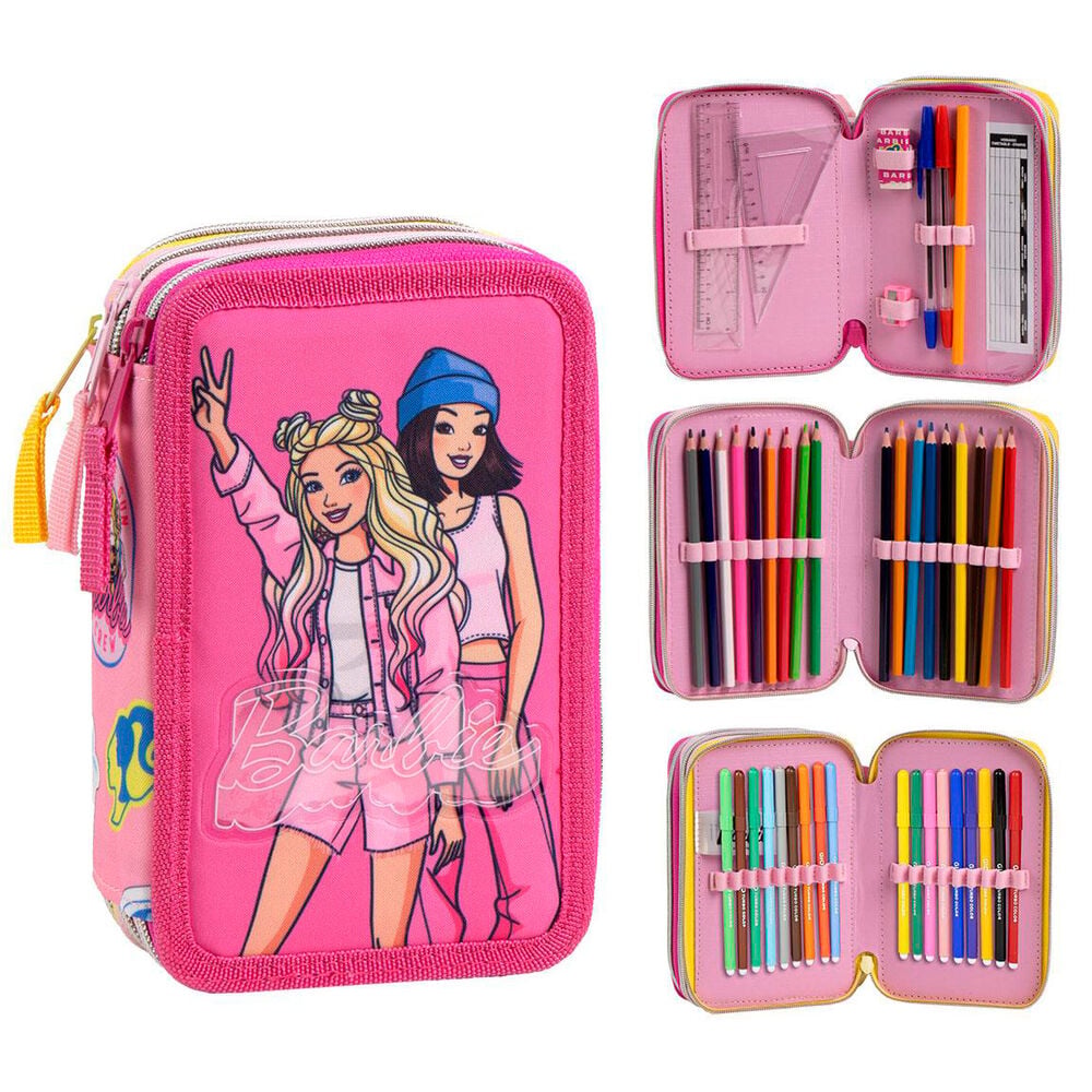 Estojo Triplo com Material Escolar Barbie