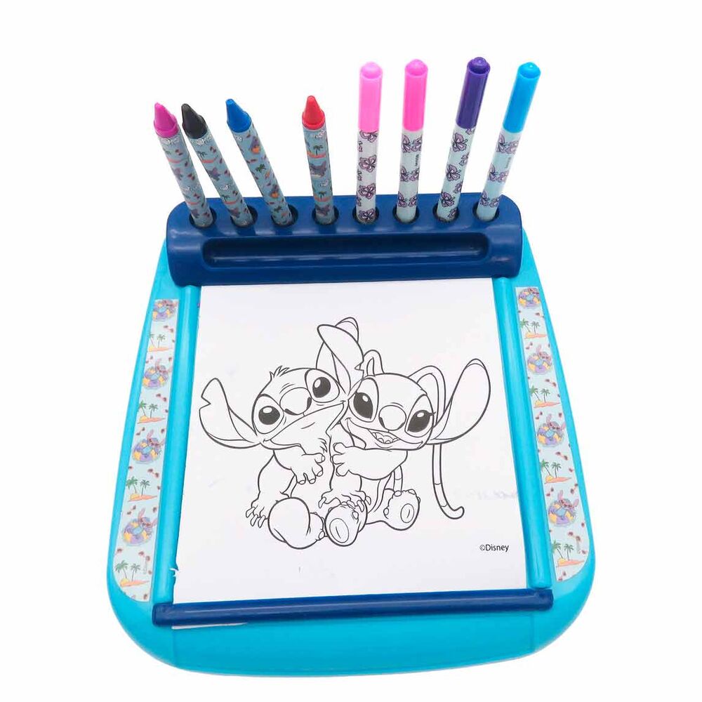 Set de Papelaria Colorir Roll & Go - Disney Stitch (Estação de Colorir + 4 Lápis de Cera + 4 Marcadores + 2 Folhas de Autocolantes)