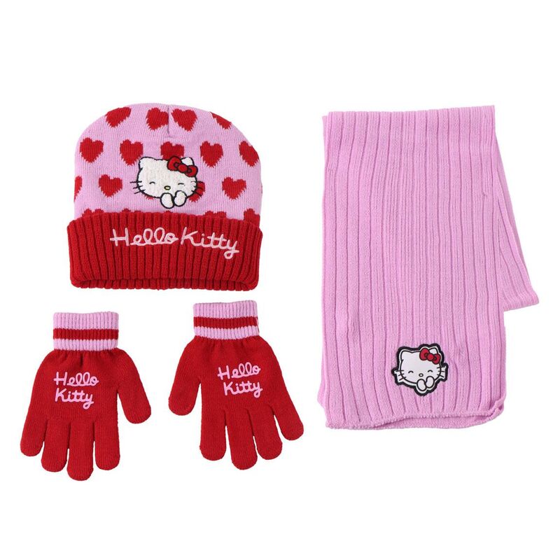 Conjunto de 3 Peças Gorro, Luvas e Cachecol Hello Kitty