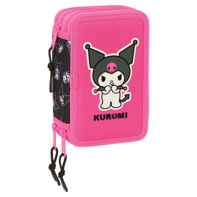 Estojo Triplo com Material Escolar Kuromi Hello Kitty 37pcs