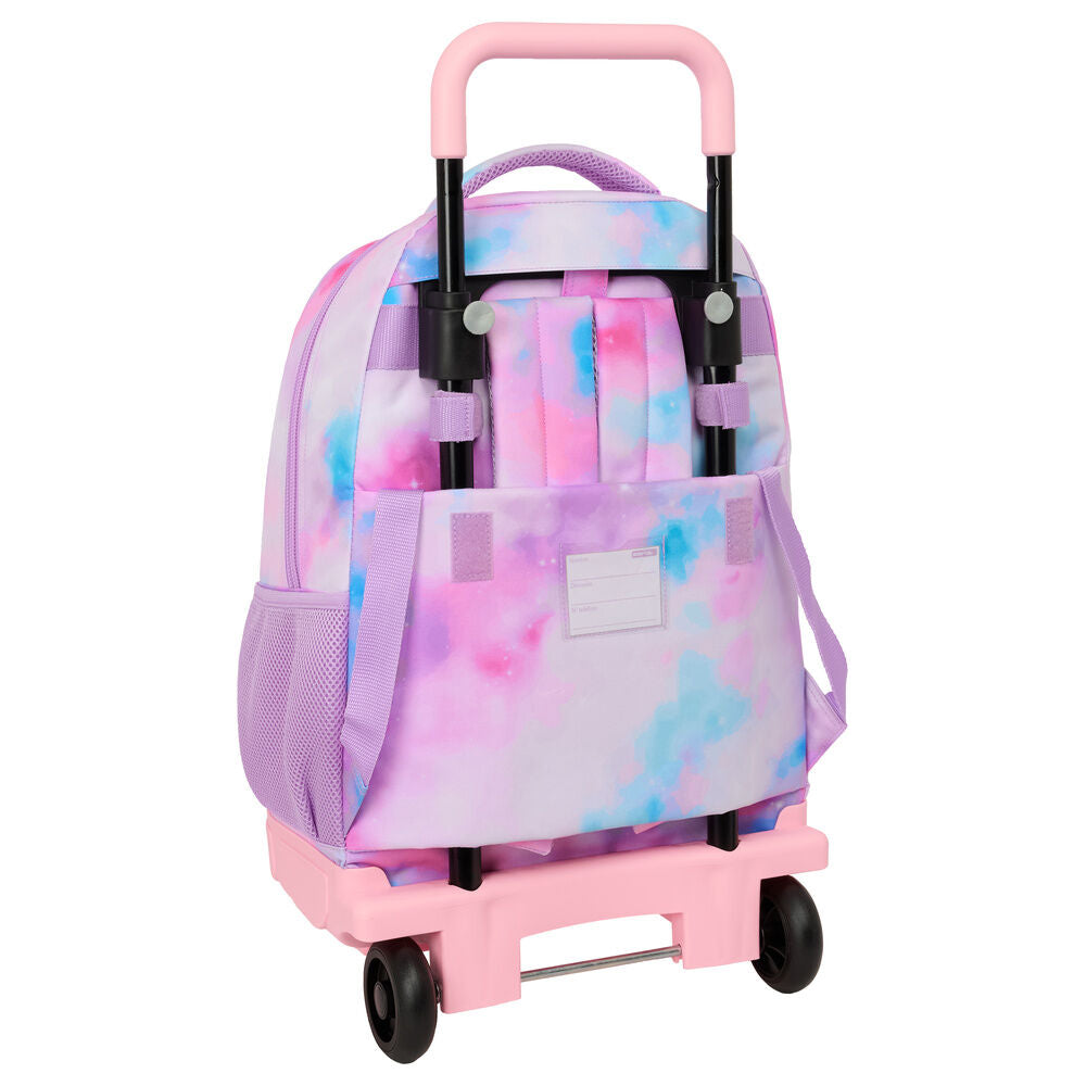 Mochila escolar de carrinho trolley removível em tons pastel rosa e azul da marca Safta coleção Artist K-Pop Demon Hunters