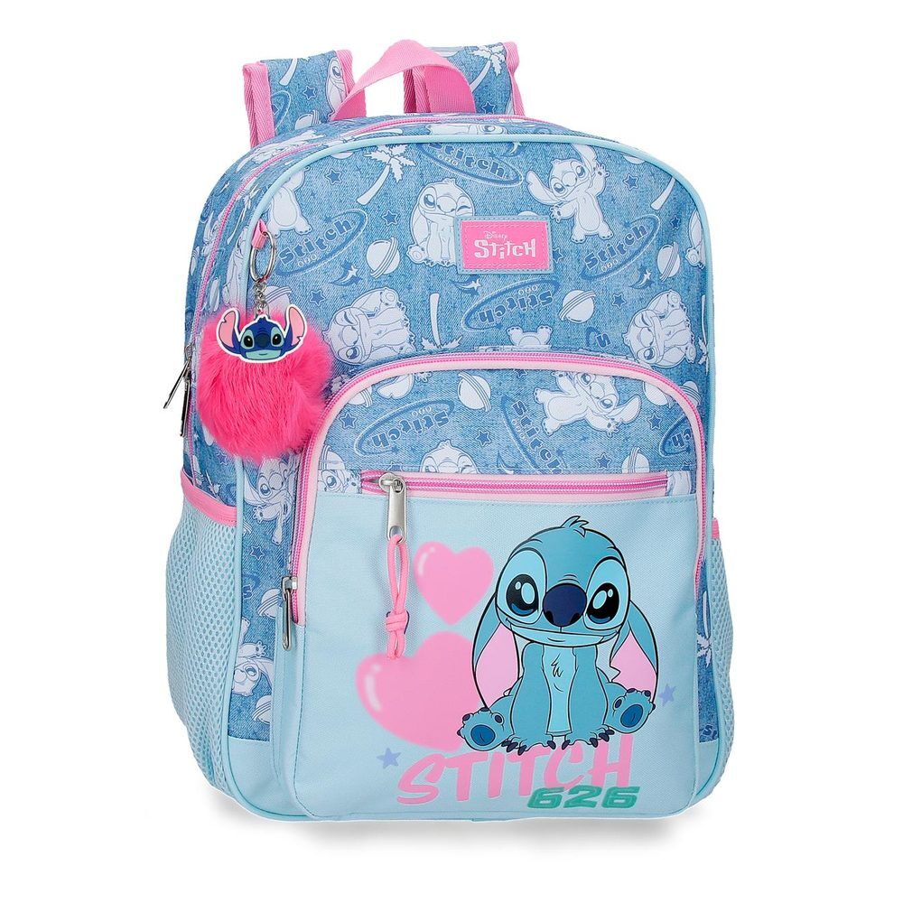 Mochila Escolar Hearts Stitch Disney 38cm Adaptável