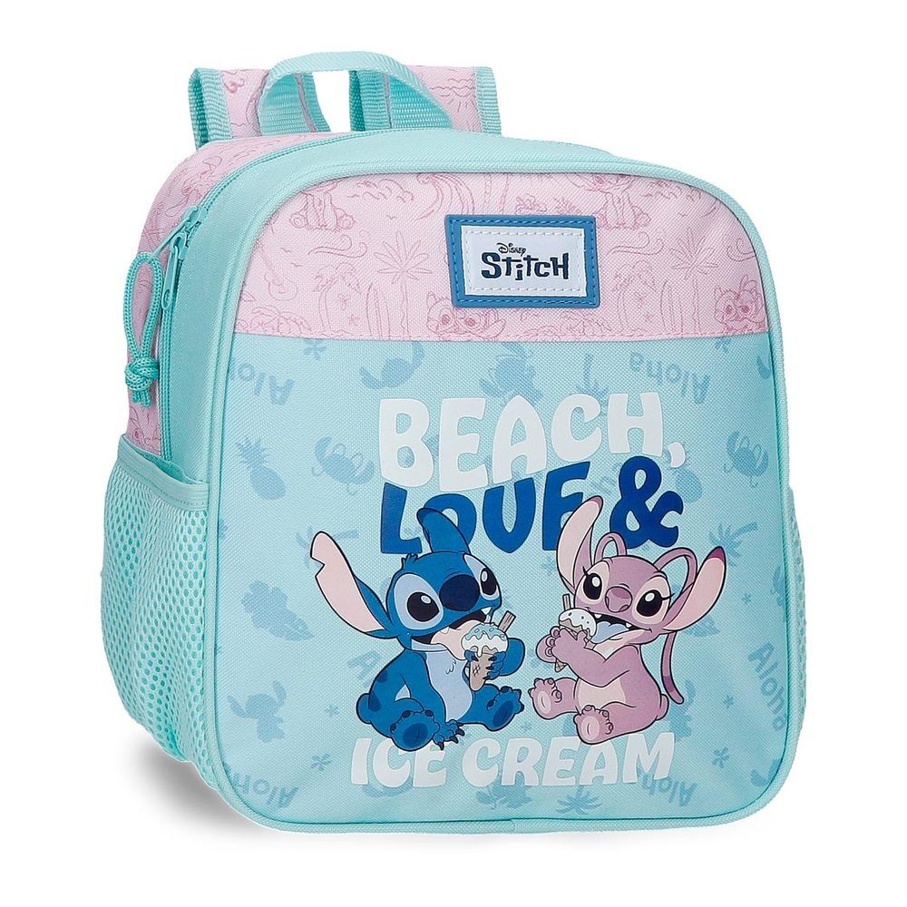 Mochila Creche Beach & Love Stitch Disney 25cm Adaptável