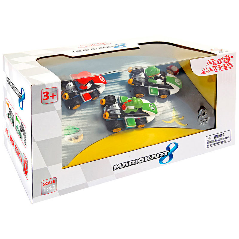 Set de 3 Carros Pull Speed Mario Kart 8 Mario Luigi Yoshi