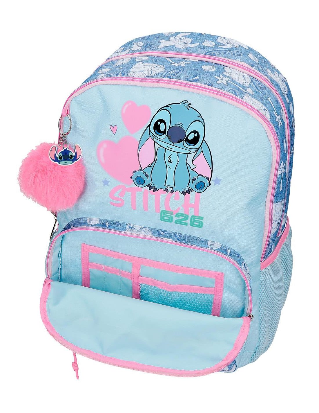 Mochila Escolar Hearts Stitch Disney 44cm Adaptável