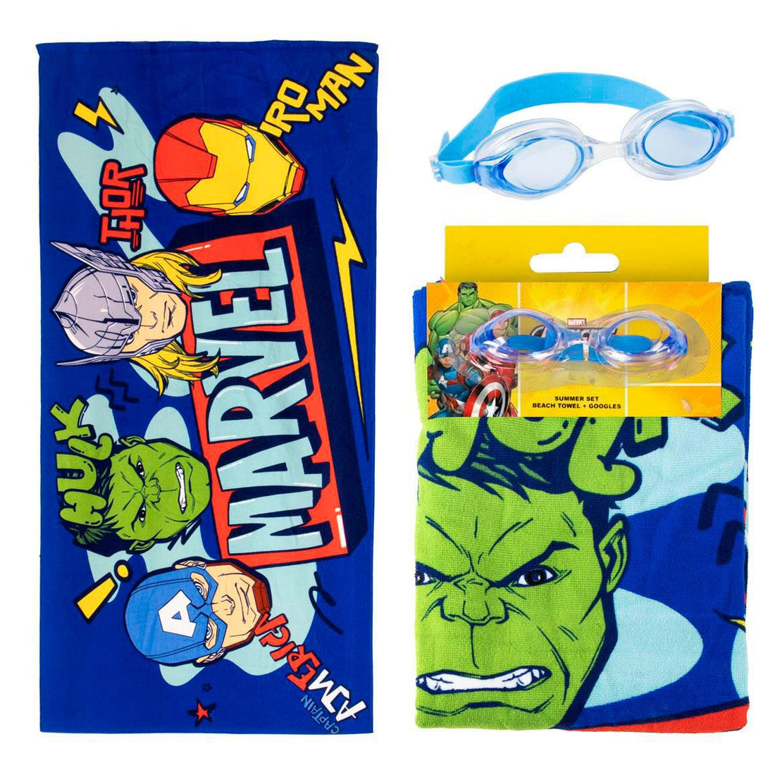 Conjunto Toalha de Praia + Óculos de Natação Avengers