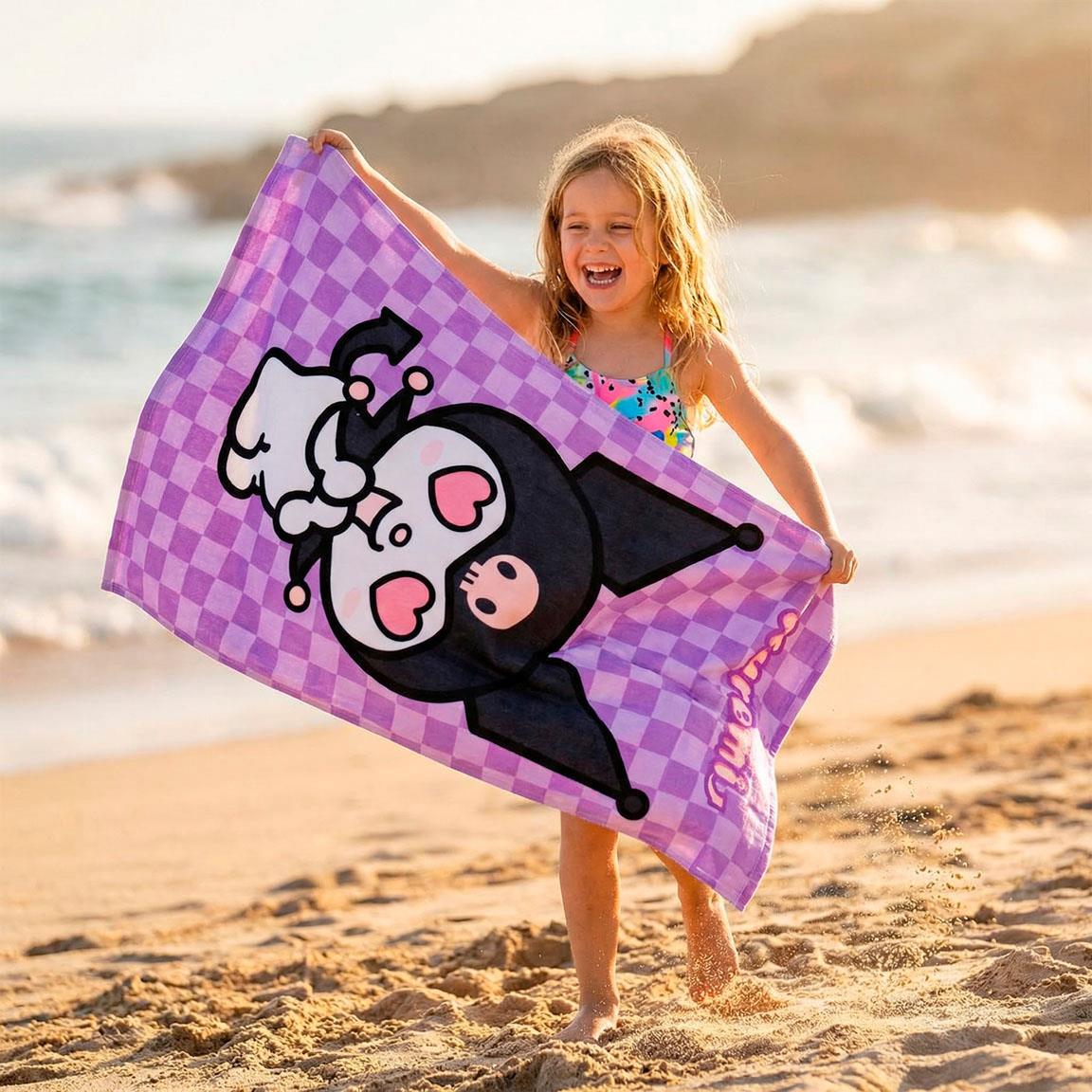 Toalha de Praia Kuromi Hello Kitty Microfibra 70x140cm