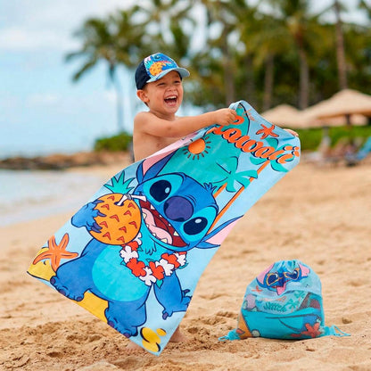 Conjunto Toalha de Praia + Saco + Boné Stitch Disney