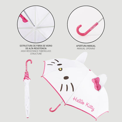 Guarda-Chuva Manual com Aplicações 3D Hello Kitty 45cm