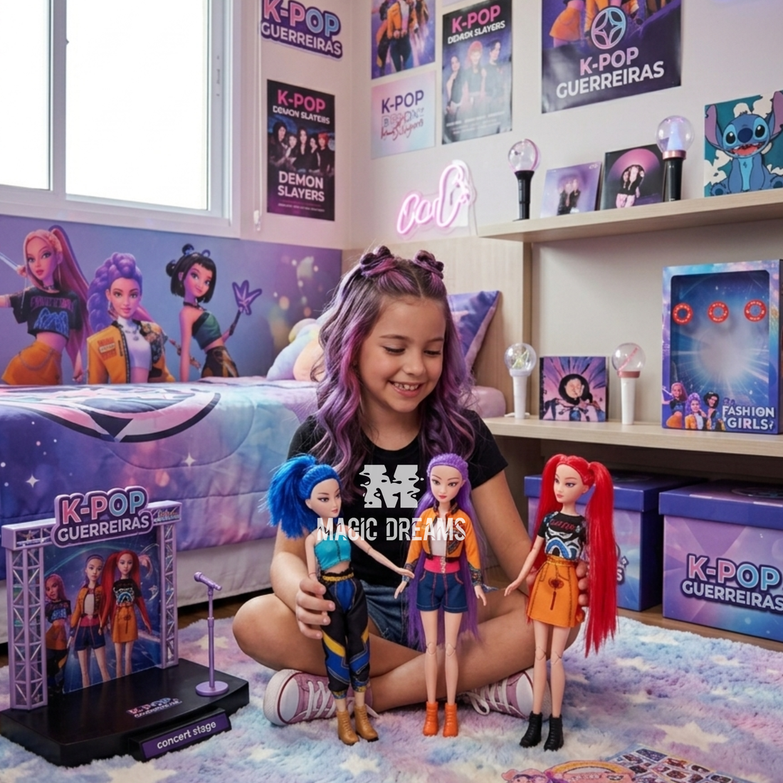 Conjunto de 3 Bonecas com Música Rumi, Mira e Zoey Guerreiras do K-Pop