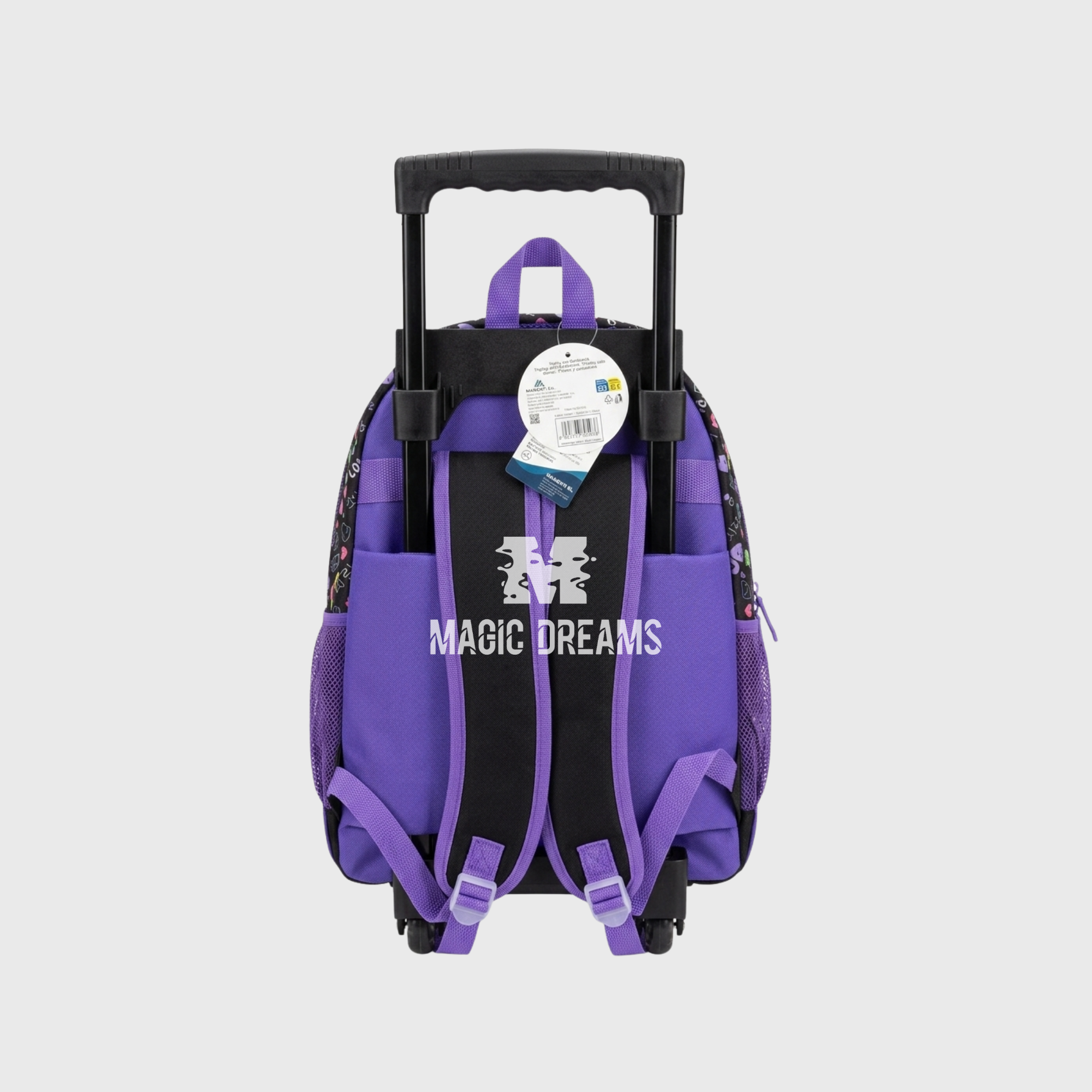 Mochila Escolar com Rodas Trolley K Pop Loves 44cm com pompom roxo Magic Dreams