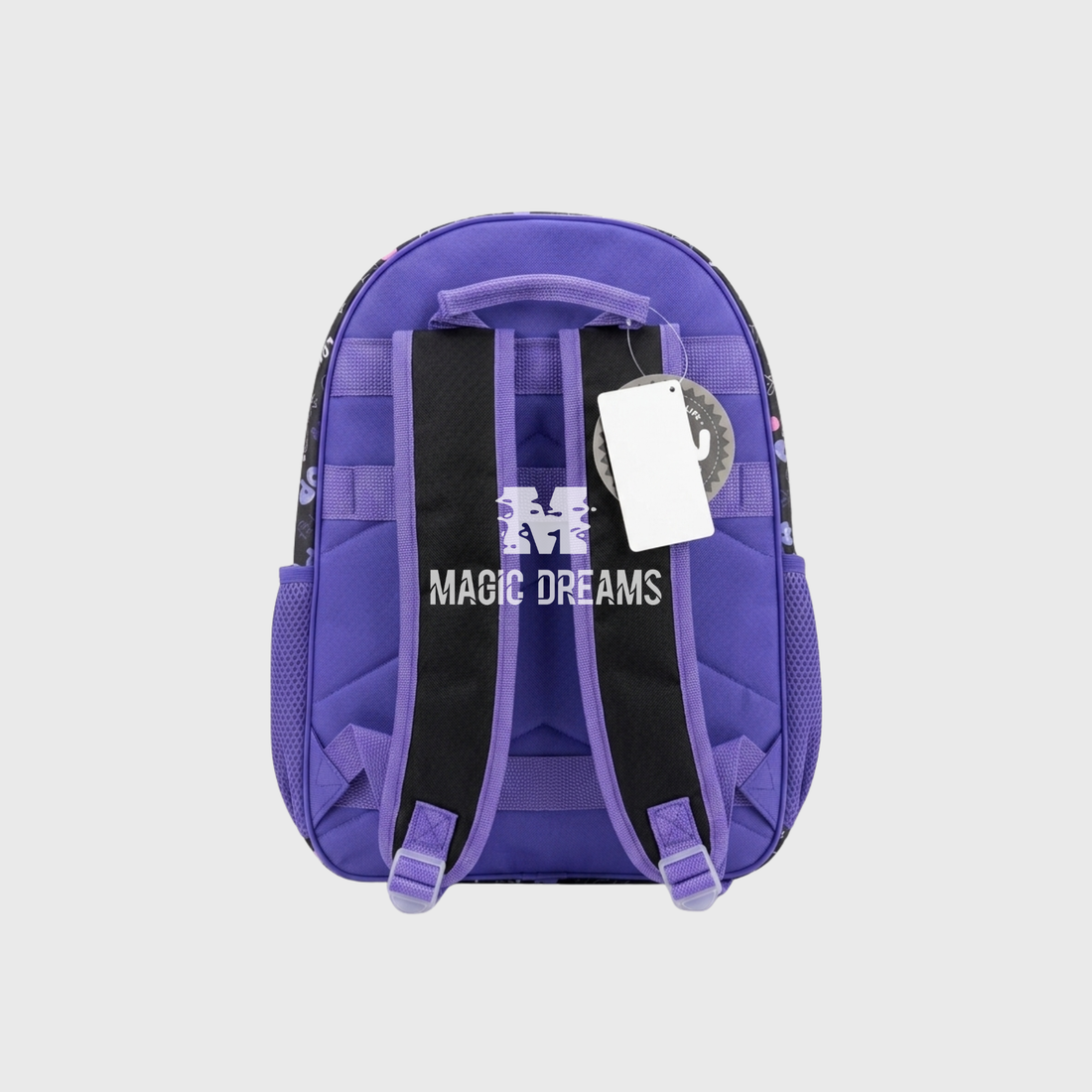 Mochila Escolar Adaptavel K Pop Loves 40cm com relevo 3D e pompom roxo Magic Dreams