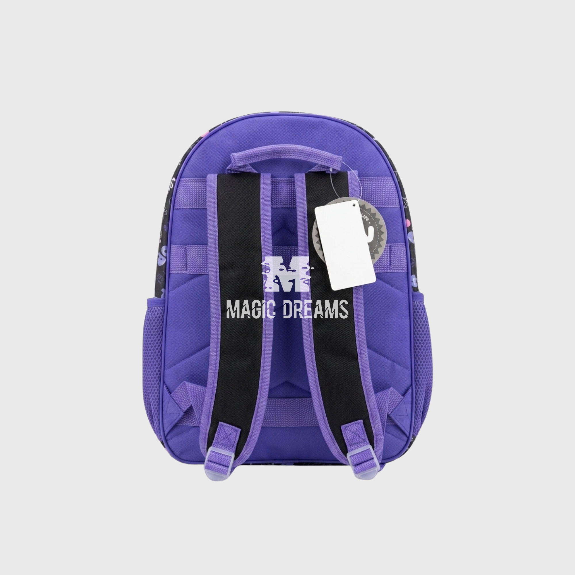 Mochila Escolar Adaptavel K Pop Loves 40cm com relevo 3D e pompom roxo Magic Dreams