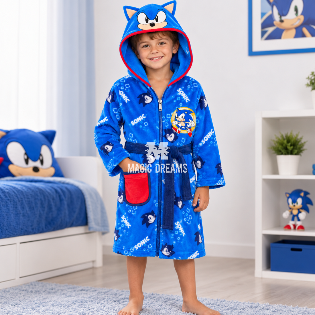 Robe Coralina com Capuz e Fecho Infantil Sonic