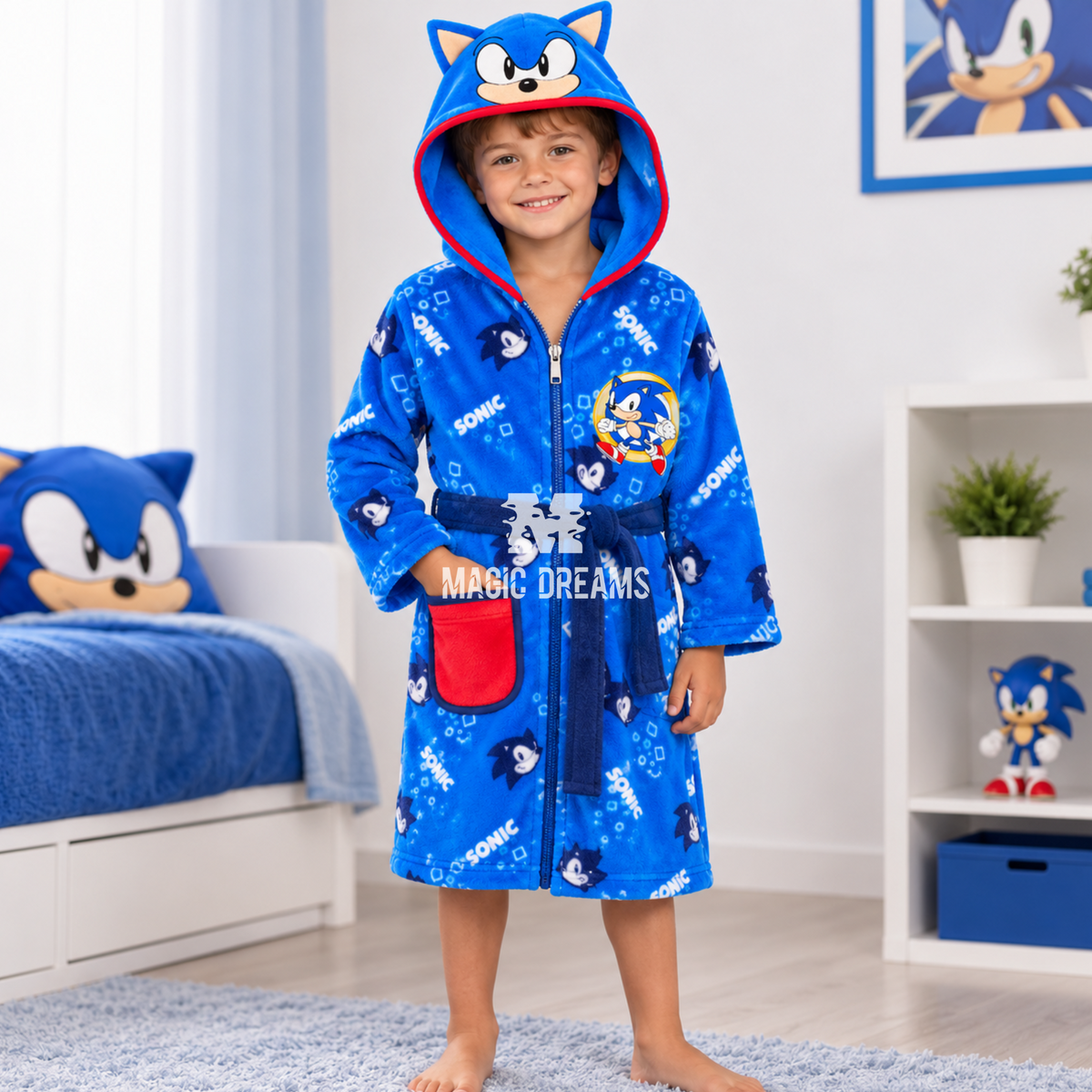 Robe Coralina com Capuz e Fecho Infantil Sonic