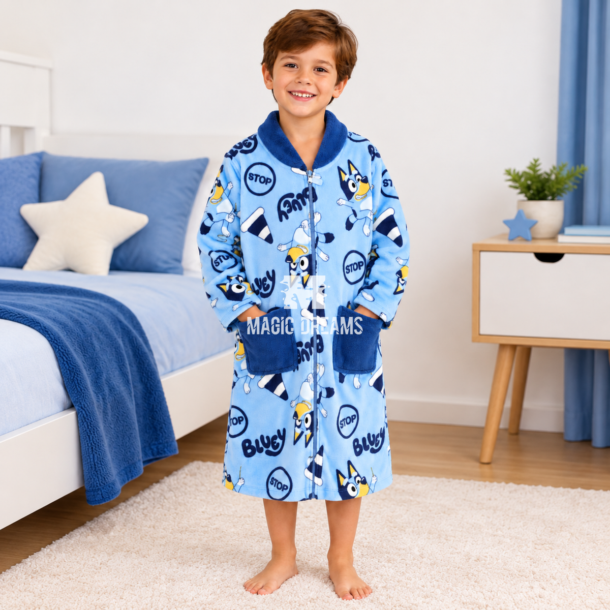 Robe Coralina Infantil Bluey e Bingo para Menino 3-6 anos