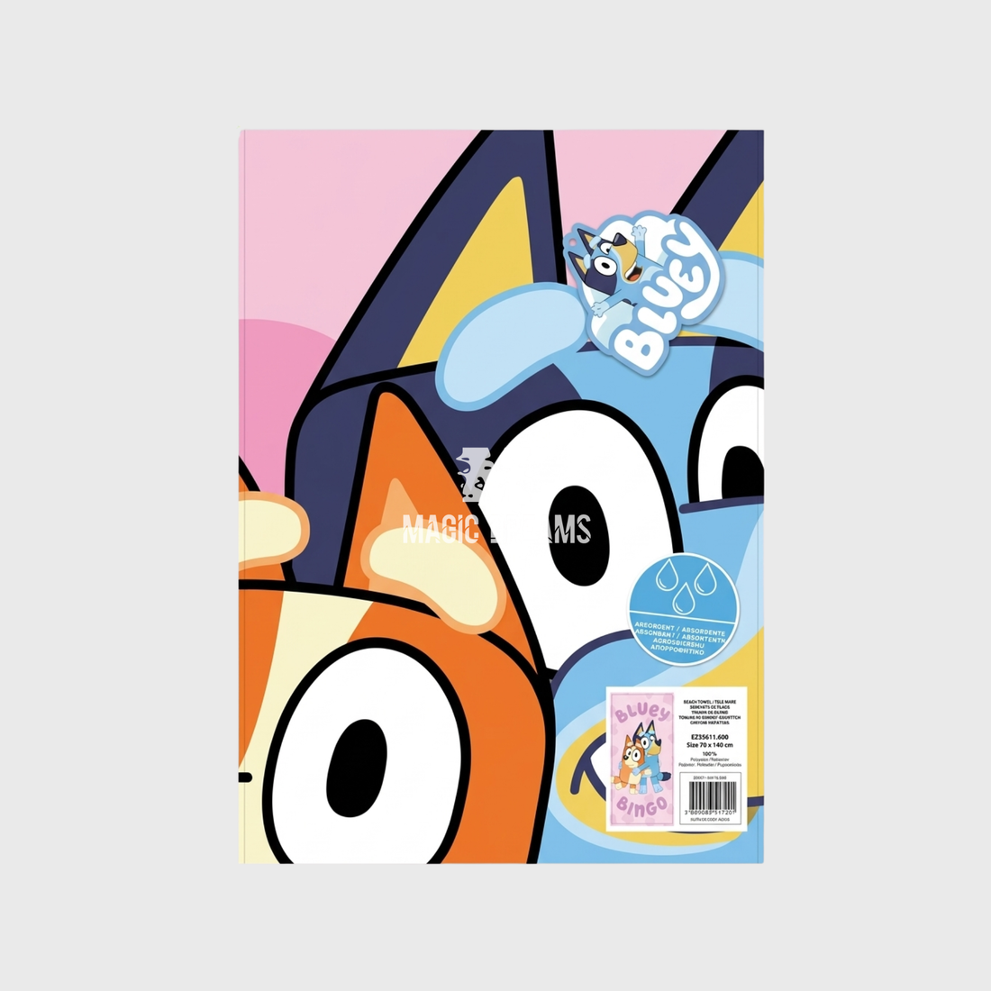 Toalha de Praia Bluey e Bingo Infantil Microfibra 70x140cm