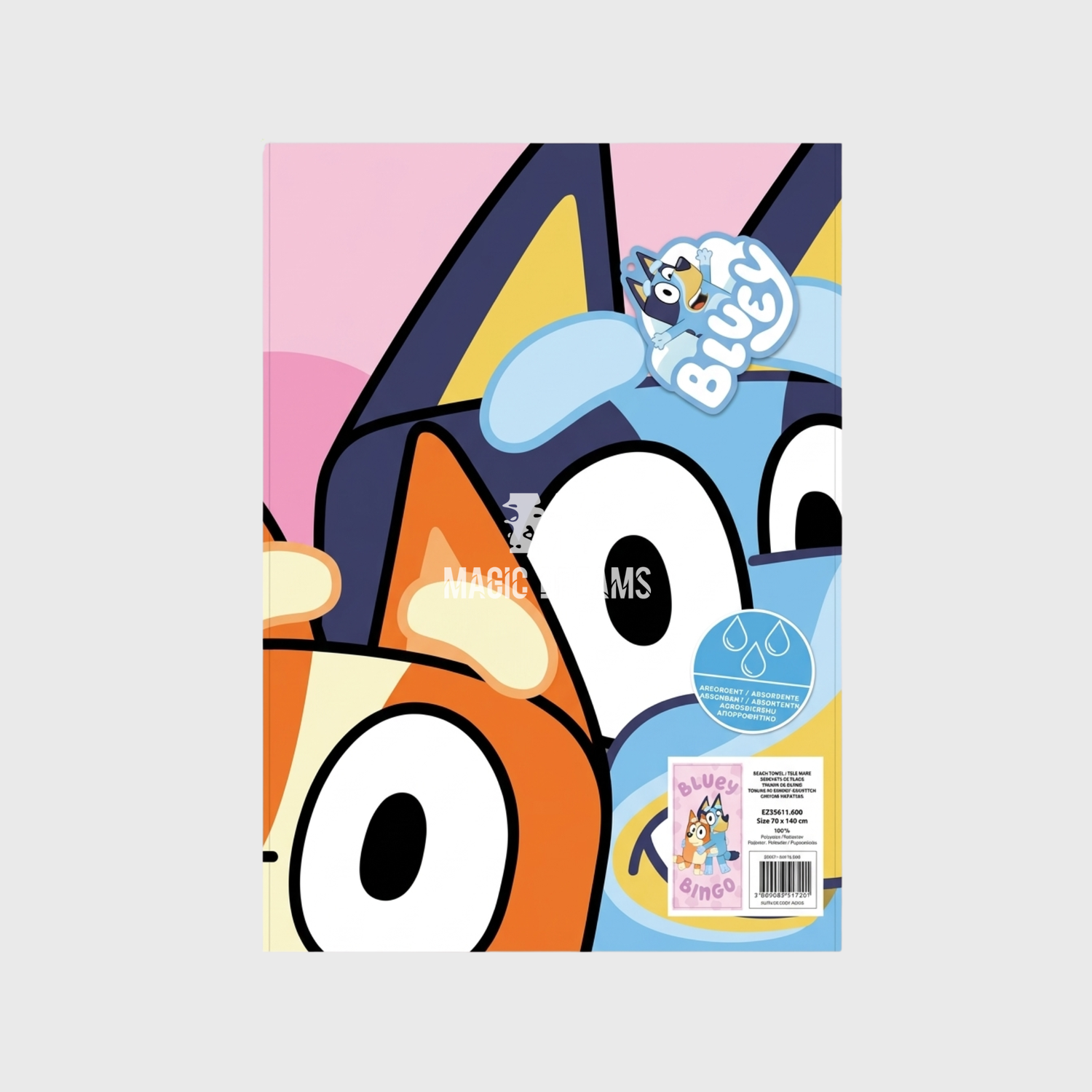 Toalha de Praia Bluey e Bingo Infantil Microfibra 70x140cm