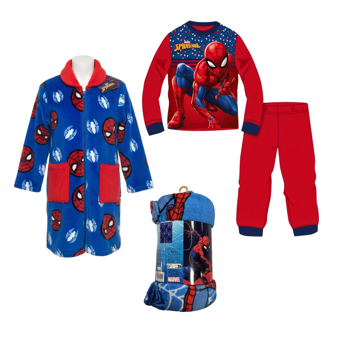 Box Dia do Pijama - Pijama Polar (Modelo Sortido) + Robe Coralina + Manta Coralina 100x140cm Spiderman