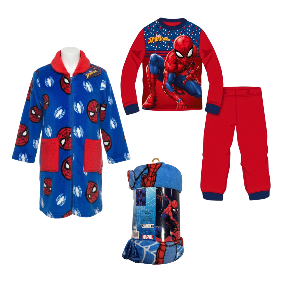Box Dia do Pijama - Pijama Polar (Modelo Sortido) + Robe Coralina + Manta Coralina 100x140cm Spiderman