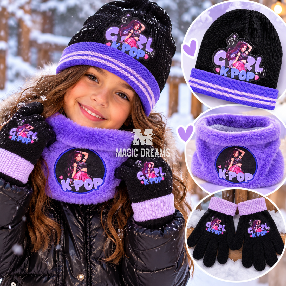 Conjunto de Gorro, Luvas e Gola K- Pop Demon Hunters