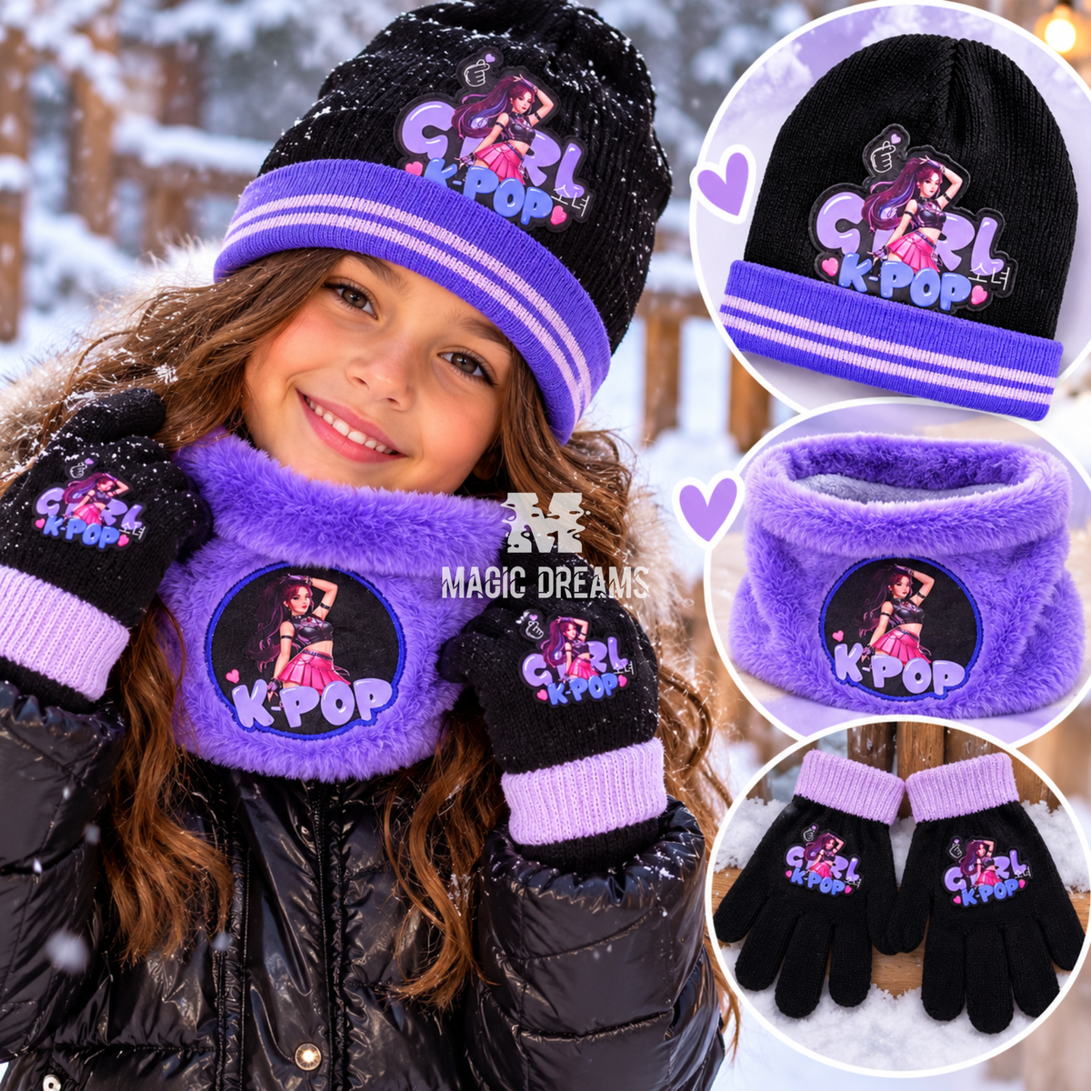 Conjunto de Gorro, Luvas e Gola K- Pop Demon Hunters