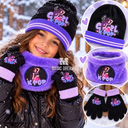 Conjunto de Gorro, Luvas e Gola K- Pop Demon Hunters